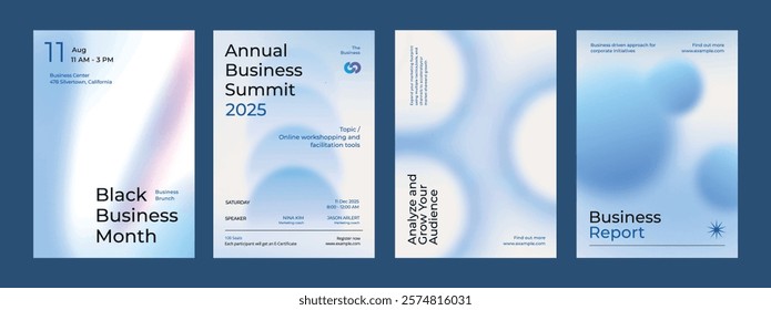 Gradient blue business poster template vector set. Vector set of business pastel blue poster. Professional business annual poster. Minimal and simple poster design set.