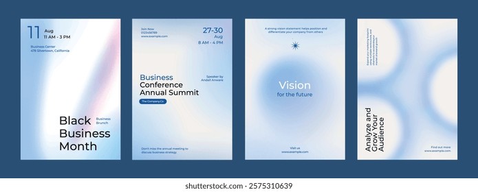 Gradient blue business poster template vector set. Vector set of business pastel blue poster. Professional business annual poster. Minimal and simple poster design set.