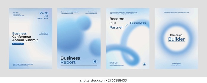 Gradient blue business poster template vector set. Vector set of business pastel blue poster. 