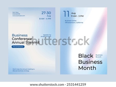 Gradient blue business poster template vector set. Vector set of business pastel blue poster. Professional business annual poster. Minimal and simple design set. Business report poster in blue