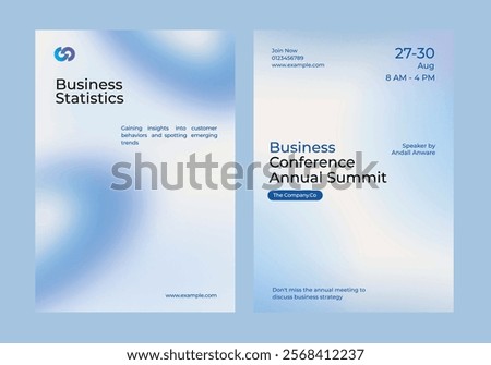 Gradient blue business poster template vector set. Vector set of business pastel blue poster. Professional business annual poster. Minimal and simple poster design set.
