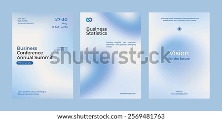 Gradient blue business poster template vector set. Vector set of business pastel blue poster. Professional business annual poster. 