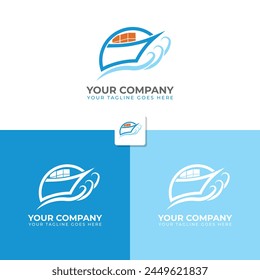 Gradient Blue Cargo Ship Logo Template Design