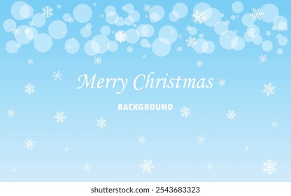 Farbverlauf blauer Weihnachtshintergrund mit Bokeh und Schneeflocken, Vorlage für eine Weihnachtsgrußkarte.