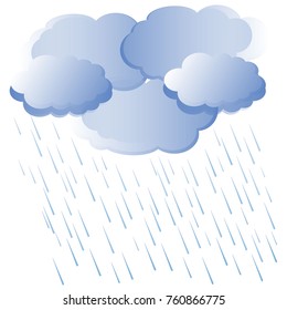 Gradient blue clouds, drops rain on white backgroun stock vector illustration