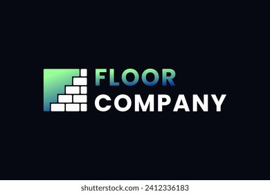 gradient blue floor work logo design template