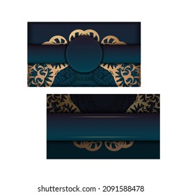 Gradient blue gradient flyer template with Indian gold ornaments ready to print.
