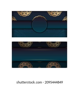 Gradient blue gradient flyer template with luxurious gold pattern print-ready.