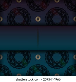 Gradient blue gradient flyer template with luxury gold pattern prepared for typography.