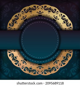 Gradient blue gradient flyer template with luxury gold ornaments typography-ready.