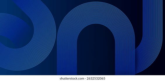 Gradient blue geometric curve lines. Dynamic shapes composition. Abstract dark blue gradient background. Futuristic concept. Luxury high quality degital graphic. Perfect for modern artwork, backdrop.