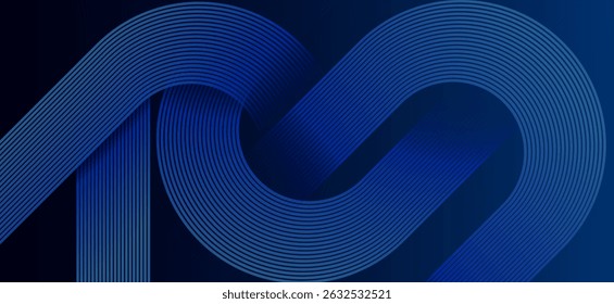 Líneas de curva geométrica azul degradado. Composición de Formas dinámicas. Abstractas fondo de degradado azul oscuro. Concepto futurista. Gráfico digital de alta calidad de lujo. Fondo geométrico azul moderno.