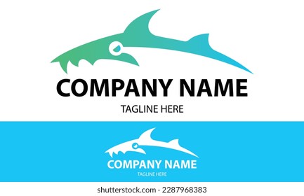 Gradient Blue and Green Color Fish Shark Fishing Hunt Logo Design