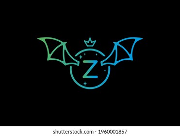 Gradient blue green color of Z initial letter in circle wings design