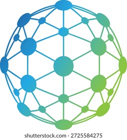 Gradiente azul e verde conexões de rede esfera com nós e linhas no fundo branco simbolizando comunicação global e tecnologia