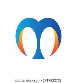 Farbverlauf Blaues Herz mit M Logo mit buntem Band Duo symbolisiert Liebe, Einheit und Hoffnung