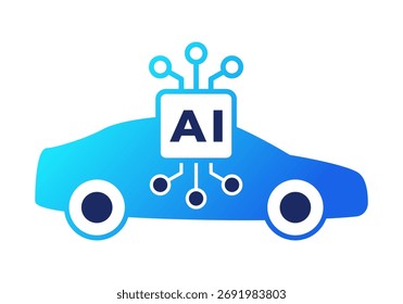 Farbverlaufsblaue Symbole, die künstliche Intelligenz in Transport-, intelligenten Fahrzeugen und Mobilitätssystemen zeigen. Perfekt für Automobil- und Technologievisuals.