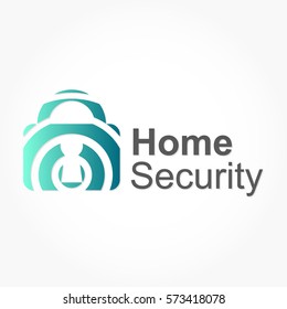 gradient blue lock pad with some circular slices for home security logo vector