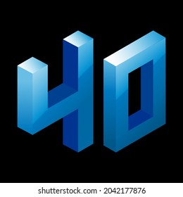 Gradient blue number 40 in isometric style. Isolated on black background. Water texture. Learning numbers, serial number, price, place. Vector illustration
