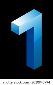 Gradient blue number 7 in isometric style. Isolated on black background. Water texture. Learning numbers, serial number, price, place. Vector illustration