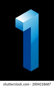 Gradient blue number in isometric style. Isolated on black background. Water texture. Learning numbers, serial number, price, place. Vector illustration