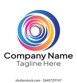 Gradient blue and gradient orange circle wave logo template for business and company