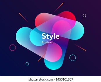 Gradient blue and pink abstract graphic elements on blue background. Dynamic colored form and line. Banner with capsule shapes. Template for logo, flyer, presentation design. Vector illustration