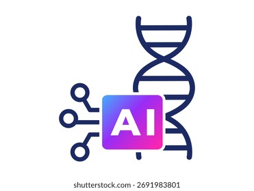 Gradient blue and purple icons representing artificial intelligence in biotechnology and genetic science. Perfect for research, lab, and innovation visuals.