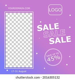 Gradient blue and purple Sale post template vector illustration