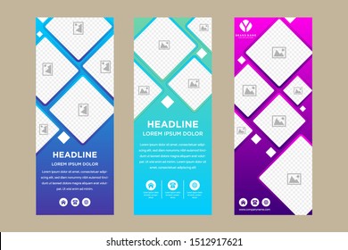 gradient blue purple square Business Roll Up Banner design template ,Abstract Geometric banner template Vector illustration set, abstract presentation brochure flyer template vertical template vector