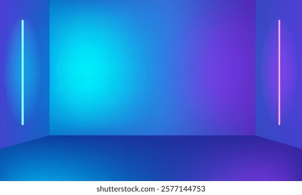 gradient blue purple studio background. Clean scene of empty studio room backdrop for product presentation. Minimal wall scene stage mockup illustration. Promotion display to showcase products.