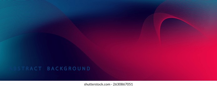 Gradient blue and red background with linear wave abstract design for poster, banner, cover, website.