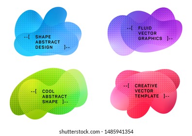 Gradient blue red green fluid shapes banners set with halftone pattern. Vector geometric gradient shapes overlap banners design. Abstract shapes composition templates.