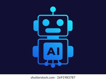 Icono de robótica azul degradado que simboliza la automatización de la inteligencia artificial, la innovación y la maquinaria futurista.