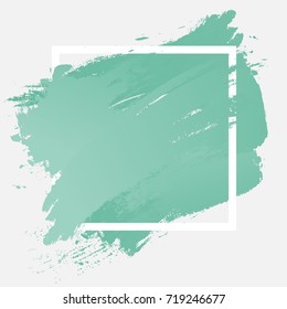 Gradient blue strokes with paint brush texture in a white square frame isolated on white background. Vector illustration for sale banner, logo. Design for premium festive card or poster design.