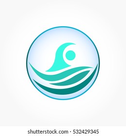 gradient blue swimming logo vector in circle frame