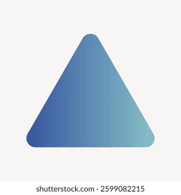 Gradient blue triangle with rounded corners on a white background. Simple triangle design, blue gradient, minimalistic triangle shape. Minimal shape vector.
