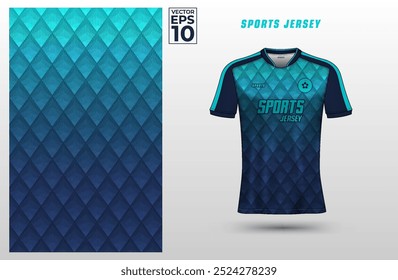 Gradient blue t-shirt sport design template with line halftone pattern for soccer jersey. Sport uniform in front view. Tshirt mock up for sport club. Vector Illustration