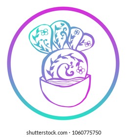 Gradient Blue, Violet, Pink Cactus Succulent Plant Home Summer Arabesque. Flat Line Icon, Sign, Symbol Isolated Background. Graphic Design Abstract Art, Elements, Vector Illustration EPS 10