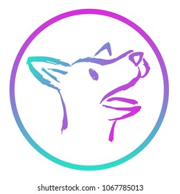 Gradient Blue, Violet, Pink of Cute Dog Puppy Animal Pet . Flat Line Icon, Sign, Symbol Isolated Background. Graphic Design Abstract Art, Elements, Vector Illustration EPS 10