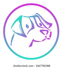 Gradient Blue, Violet, Pink of Cute Dog Puppy Animal Pet . Flat Line Icon, Sign, Symbol Isolated Background. Graphic Design Abstract Art, Elements, Vector Illustration EPS 10