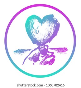 Gradient Blue, Violet, Pink Heart Ice Cream Food Tasty Sweet. Flat Line Icon, Sign, Symbol Isolated Background. Graphic Design Abstract Art, Elements, Vector Illustration EPS 10