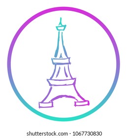 Gradient Blue, Violet, Pink Paris French City Tower Landmark Travel. Flat Line Icon, Sign, Symbol Isolated Background. Graphic Design Abstract Art, Elements, Vector Illustration EPS 10