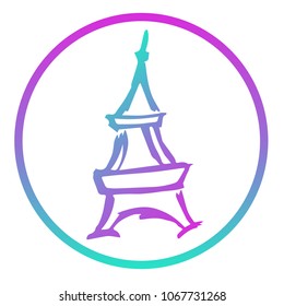 Gradient Blue, Violet, Pink Paris French City Tower Landmark Travel. Flat Line Icon, Sign, Symbol Isolated Background. Graphic Design Abstract Art, Elements, Vector Illustration EPS 10