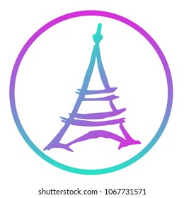 Gradient Blue, Violet, Pink Paris French City Tower Landmark Travel. Flat Line Icon, Sign, Symbol Isolated Background. Graphic Design Abstract Art, Elements, Vector Illustration EPS 10