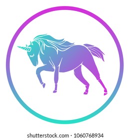Gradient Blue, Violet, Pink Unicorn Horse Animal Fantasy. Flat Line Icon, Sign, Symbol Isolated Background. Graphic Design Abstract Art, Elements, Vector Illustration EPS 10