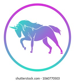 Gradient Blue, Violet, Pink Unicorn Horse Animal Fantasy . Flat Line Icon, Sign, Symbol Isolated Background. Graphic Design Abstract Art, Elements, Vector Illustration EPS 10