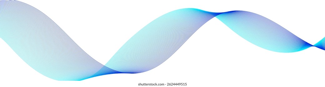 Gradient blue wave made of fine lines on transparent background. Abstract linear motion design element. Vector EPS 10