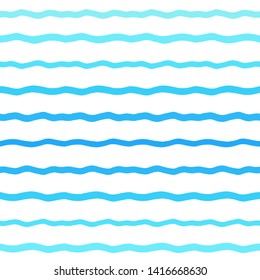 Gradient blue waves seamless vector pattern. Sea, river, swimming pool water, marine, navy striped summer background or texture. Wavy, undulating stripes, winding streaks, bars, doodle lines.