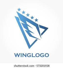 gradient blue wing logo on a triangle shape with five stars above for company or branding